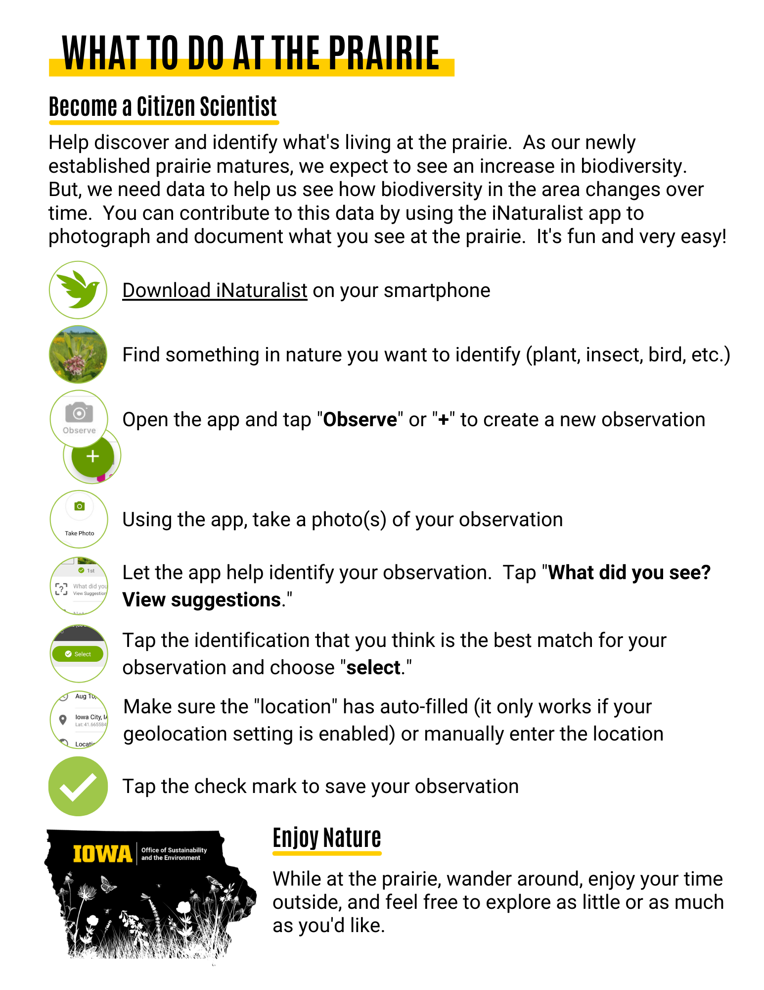 Directions for using iNaturalist