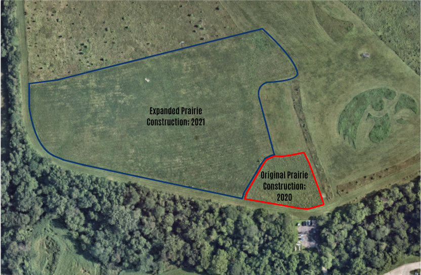labeled boundaries of 2020 and 2021 prairie constructions